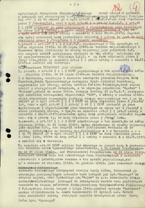 Z wyroku komunistów na płk. Jana Zientarskiego, 1948 r. Z zasobu IPN