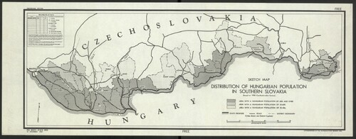 Amerykańska (Departament Wojny) mapa rozmieszczenia ludności węgierskiej w południowej Słowacji, 1945. Ze zbiorów cyfrowych Biblioteki Narodowej (polona.pl)