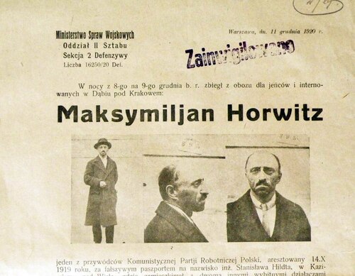 List gończy za działaczem komunistycznym Maksymilianem Horwitzem 1920 r. Fot. Centralne Archiwum Wojskowe