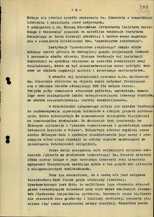 Informacja SB z 1969 r. na temat działalności ks. W. Ciastonia (s. 5). Z zasobu IPN