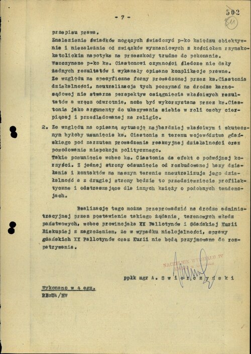 Informacja SB z 1969 r. na temat działalności ks. W. Ciastonia (s. 7). Z zasobu IPN