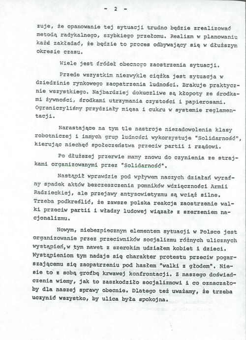 Obszerna depesza Kani do Breżniewa z 9 sierpnia 1981 roku (strona druga).