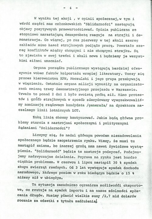 Obszerna depesza Kani do Breżniewa z 9 sierpnia 1981 roku (strona czwarta).