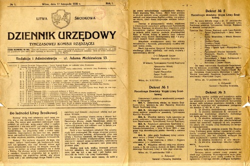 Pierwsze strony „Dziennika Urzędowego Tymczasowej Komisji Rządzącej” z 17 listopada 1920 r.