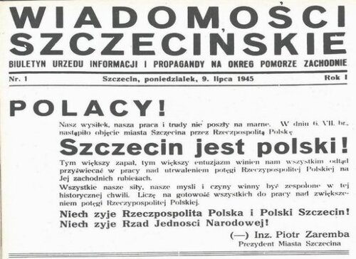 Obwieszczenie zawierające odezwę prezydenta Szczecina, 9 VII 1945 r.