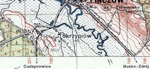 Skrzypiów na mapie wojskowej z 1939 r.