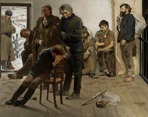 Zdjęcie obrazu Jacka Malczewskiego <i>Na etapie (Aresztanci)</i> (1883). Ze zbiorów cyfrowych Muzeum Narodowego w Warszawie