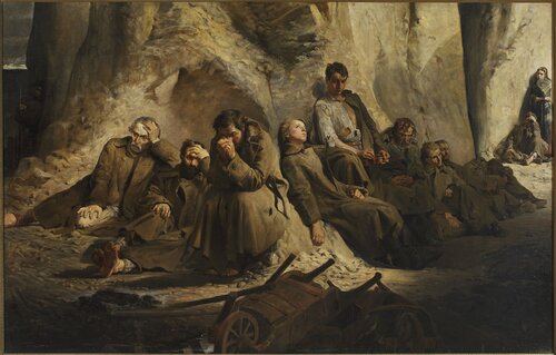 Zdjęcie obrazu Jacka Malczewskiego <i>Niedziela w kopalni (Odpoczynek w kopalni)</i> (1882). Ze zbiorów cyfrowych Muzeum Narodowego w Warszawie