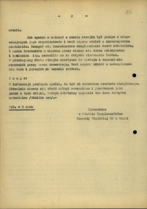 <i>Notatka służbowa</i> policji politycznej PRL na temat Wojciecha Lityńskiego, Łódź, 5 marca 1971 (s. 2). Z zasobu IPN