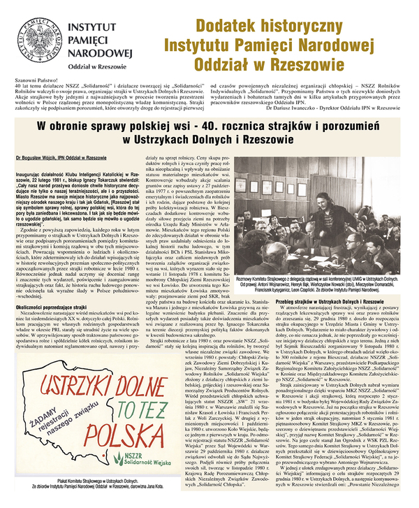 Dodatek prasowy IPN – 40. rocznica strajków i porozumień w Ustrzykach Dolnych i Rzeszowie