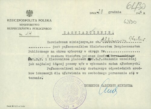 Wacław Alchimowicz, gdy „pracował” w MBP, cieszył się dużym zaufaniem przełożonych. Z zasobu IPN