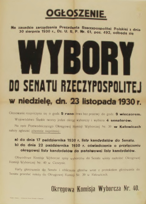 Ogłoszenie wyborcze z 1930 r.