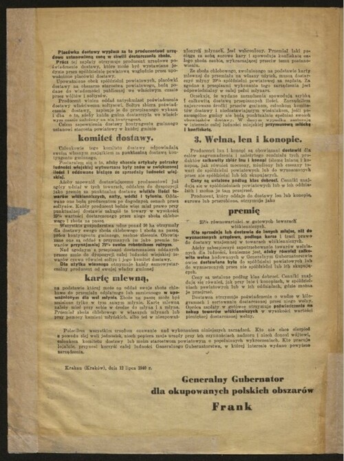 ...z 1940 r., podpisanej przez Hansa Franka (s. 2). Ze zbiorów cyfrowych Biblioteki Narodowej (polona.pl)