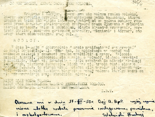 Ulotka antykomunistyczna kolportowana pod koniec kwietnia 1950 r. Z zasobu IPN