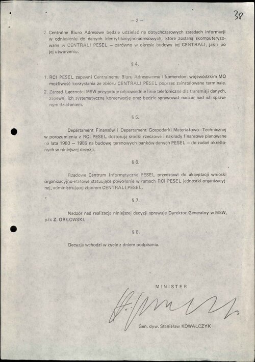 Decyzja 09/79 Ministra Spraw Wewnętrznych PRL dotycząca informatyzowania zasobu Biura „C” MSW (s. 2). Z zasobu IPN
