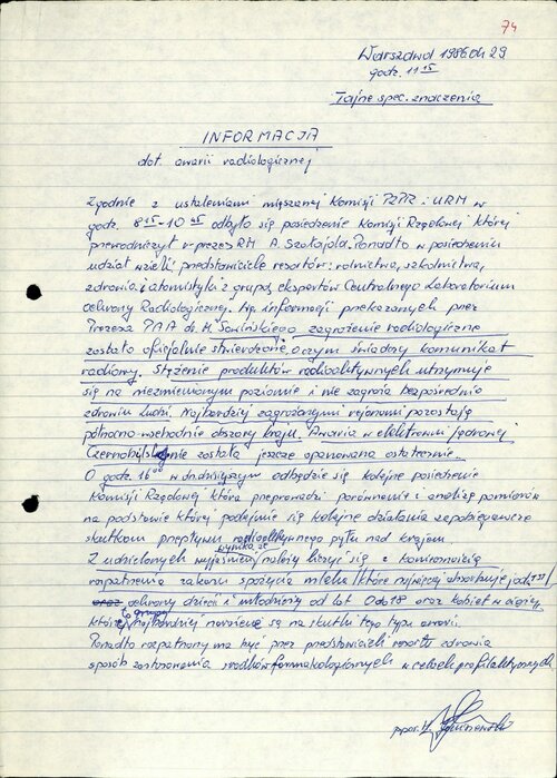 Ręcznie spisany dokument na temat powołania Komisji Rządowej na nocnym spotkaniu w KC oraz info o pierwszym posiedzeniu tejże Komisji