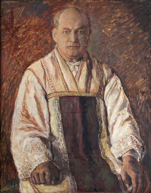 Portret księdza katolickiego w średnim wieku (w szatach liturgicznych)