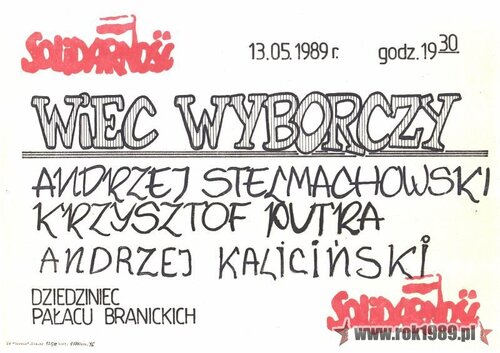 Zaproszenie na wiec wyborczy "Solidarności" w Białymstoku przed wyborami 4 czerwca 1989 r. Z zasobu IPN