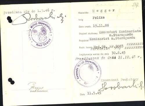Legitymacja służbowa Feliksa Meggera. Z archiwum IPN