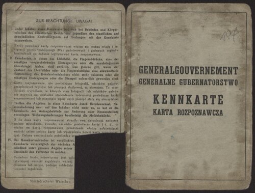 Okładka okupacyjnej <i>Kennkarte</i> Józefa Dzięgielewskiego (z materiałów śledczych - UB). Z zasobu IPN