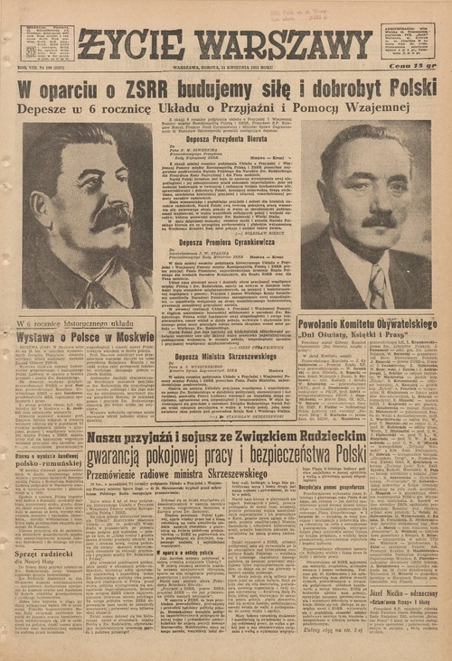 Strona tytułowa Życia Warszawy z 21 kwietnia 1951 r.