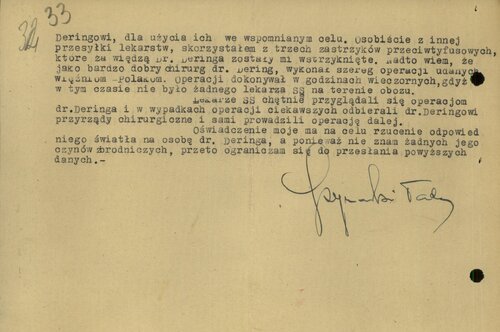 ...pozytywne: oświadczenie Tadeusza Szymańskiego, więźnia Auschwitz, z 29 maja 1947 r. (s. 2). Z zasobu IPN