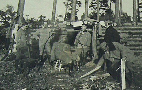 Grupa mężczyzn w obozowisku leśnym