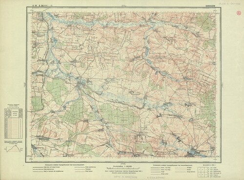 Opatrzona legendą karta z mapy topograficznej, z naniesionymi miejscowościami