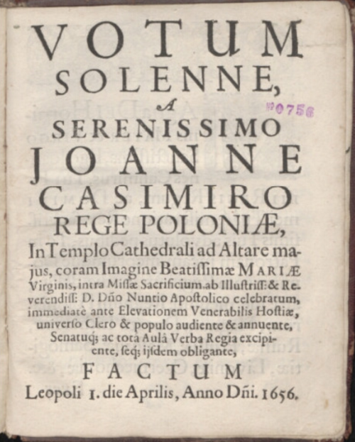 Wydanie tekstu Ślubów Królewskich Jana Kazimierza w języku łacińskim