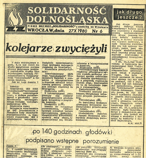Fragment pierwszej strony gazety z tytułem &quot;Solidarność Dolnośląska&quot;