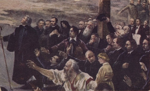 Reprodukcja fragmentu obrazu Jana Styki <i>Polonia</i> z pocztówki ze zbiorów Biblioteki Narodowej