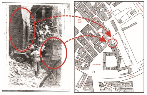 Niemieccy saperzy zakładający ładunki wybuchowe wokół Zamku Królewskiego w Warszawie, wrzesień 1944 r
