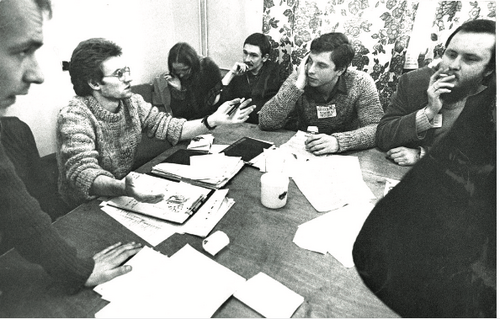 Członkowie Międzyuczelnianej Komisji Porozumiewawczej: od lewej Maciej Maciejewski, Adam Więckowski, od prawej Marek Perliński i Piotr Kociołek (fot. IPN)
