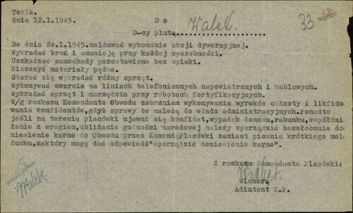 Jeden z dokumentów z zagarniętego przez służby ówczesnej RP archiwum oddziałów AK i struktur poakowskich działających w rejonie Tarnowa. Z zasobu IPN
