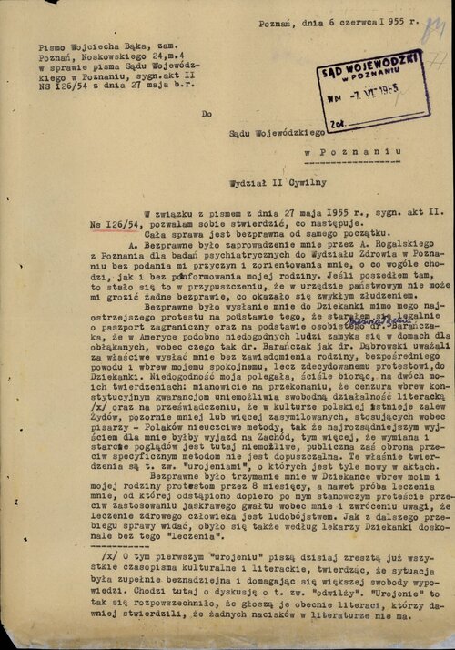 6 czerwca 1955, obszerny list Wojciecha Bąka... Z zasobu IPN