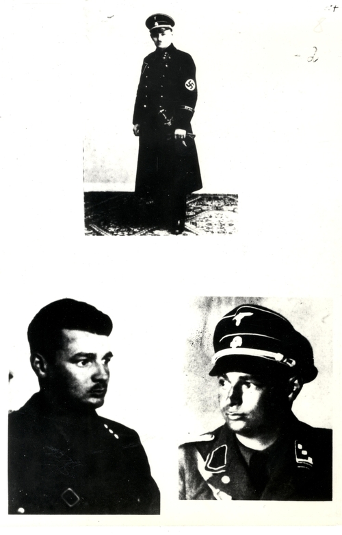 SS-Hupsturmführer Karl Essig, szef kieleckiego gestapo w latach 1943-1945, obecny w Michniowie podczas pacyfikacji. Zdjęcie zawiera trzy ujęcia portretowe młodego mężczyzny w mundurze funkcjonariusza niemieckich służb terroru z okresu rządów Hitlera.