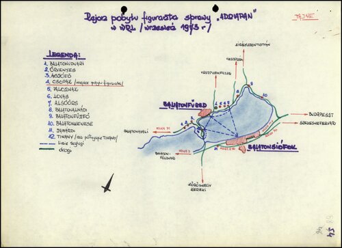 Mapka rejonu pobytu figuranta na Węgrzech (ze śledztwa przeciwko Dembowskiemu). Z zasobu IPN