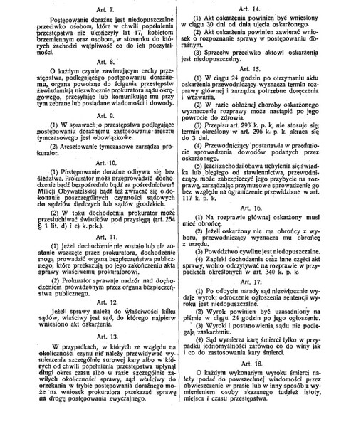 Opublikowane w Dzienniku Ustaw sowieckiej Rzeczpospolitej Polskiej brzmienie dekretu z 16 listopada 1945 r. <i>o postępowaniu doraźnym</i> (s. 2)