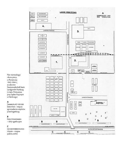 Plan niemieckiego obozu pracy SS w Poniatowej. Ze zbiorów Prokuratury przy Sądzie Krajowym w Hamburgu