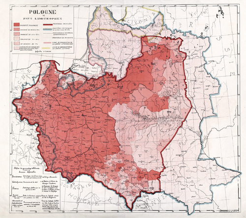 Polskie postulaty terytorialne na paryskiej konferencji pokojowej w 1919 roku na tle mapy Pierwszej Rzeczypospolitej z 1772 roku.