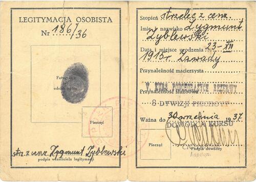 Legitymacja osobista nr 186/36 Zygmunta Zyblewskiego z V Kursu Podchorążych Rezerwy w Pułtusku (fot. z zasobu IPN)