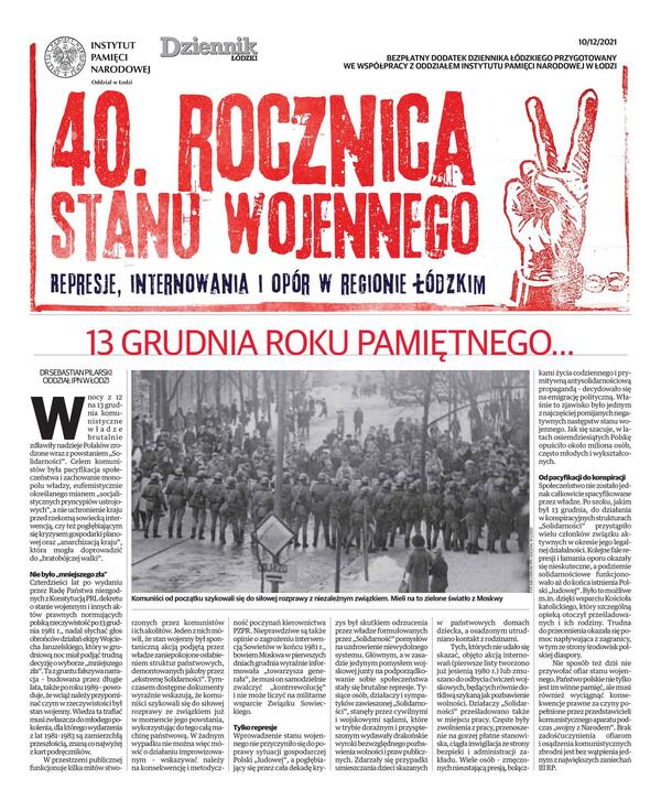 Dodatek prasowy IPN Oddział w Łodzi – „40. rocznica stanu wojennego. Represje, internowania i opór w regionie łódzkim"