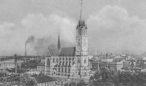 Panorama Łodzi z katedrą pw. św. Stanisława Kostki, okres Drugiej Rzeczpospolitej. Ze zbiorów NAC