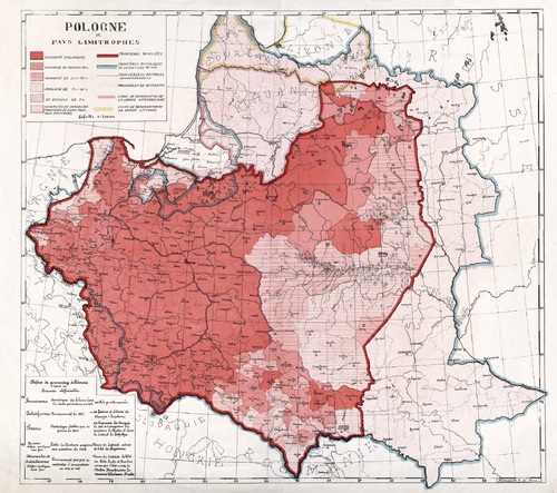 Polskie postulaty terytorialne na paryskiej konferencji pokojowej na tle mapy etnograficznej regionu i granic Rzeczypospolitej 1772 r. Druk z 1919 r.