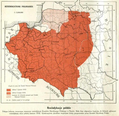 Karta z <i>Polskiego atlasu kongresowego</i> (1921), zawierającego zestaw map w opracowaniu wydawniczym Eugeniusza Romera, którymi posługiwano się podczas konferencji pokojowej w Paryżu