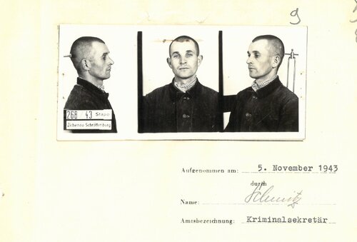 Karta ze zdjęciami sygnalitycznymi Ludwika Parzuchowskiego – akta śledcze gestapo. Z zasobu IPN