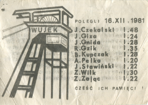 Ulotka z listą poległych górników, 1986 r. (fot. Archiwum Śląskiego Centrum Wolności i Solidarności)