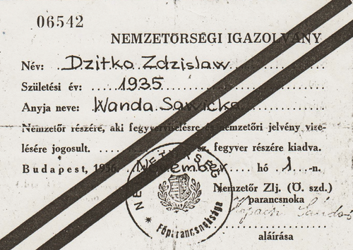 Legitymacja Zdzisława Dzitki jako członka Gwardii Narodowej na Węgrzech, listopad 1956 r. (fot. ze zbiorów Z. Dzitki)