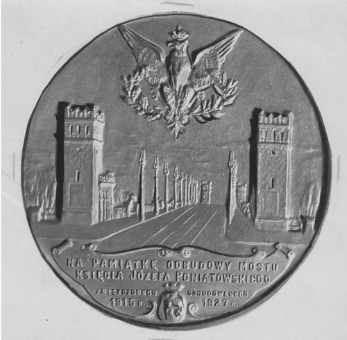 Awers medalu pamiątkowego wybitego z okazji odbudowy Mostu Poniatowskiego, 1927 r. Fot. ze zb. NAC