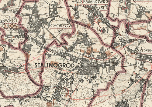 Fragment mapy z 1953 r. (fot. &amp;quot;Biuletyn IPN&amp;quot;, domena publiczna)